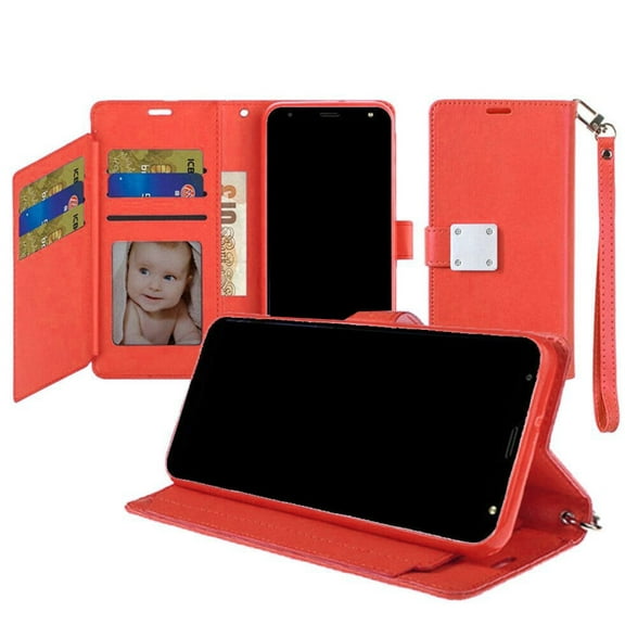 Compatible for Cricket Ovation 3 Wallet Cover Case   Tempered Glass - Red