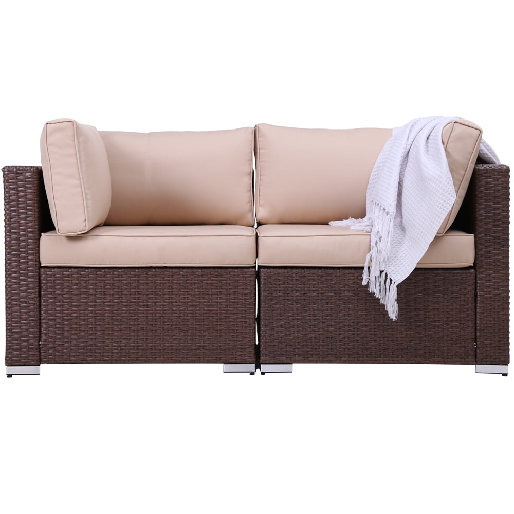 2PCs Wicker Loveseats Patio Sectional Corner Sofa All Weather Rattan Outdoor Set 