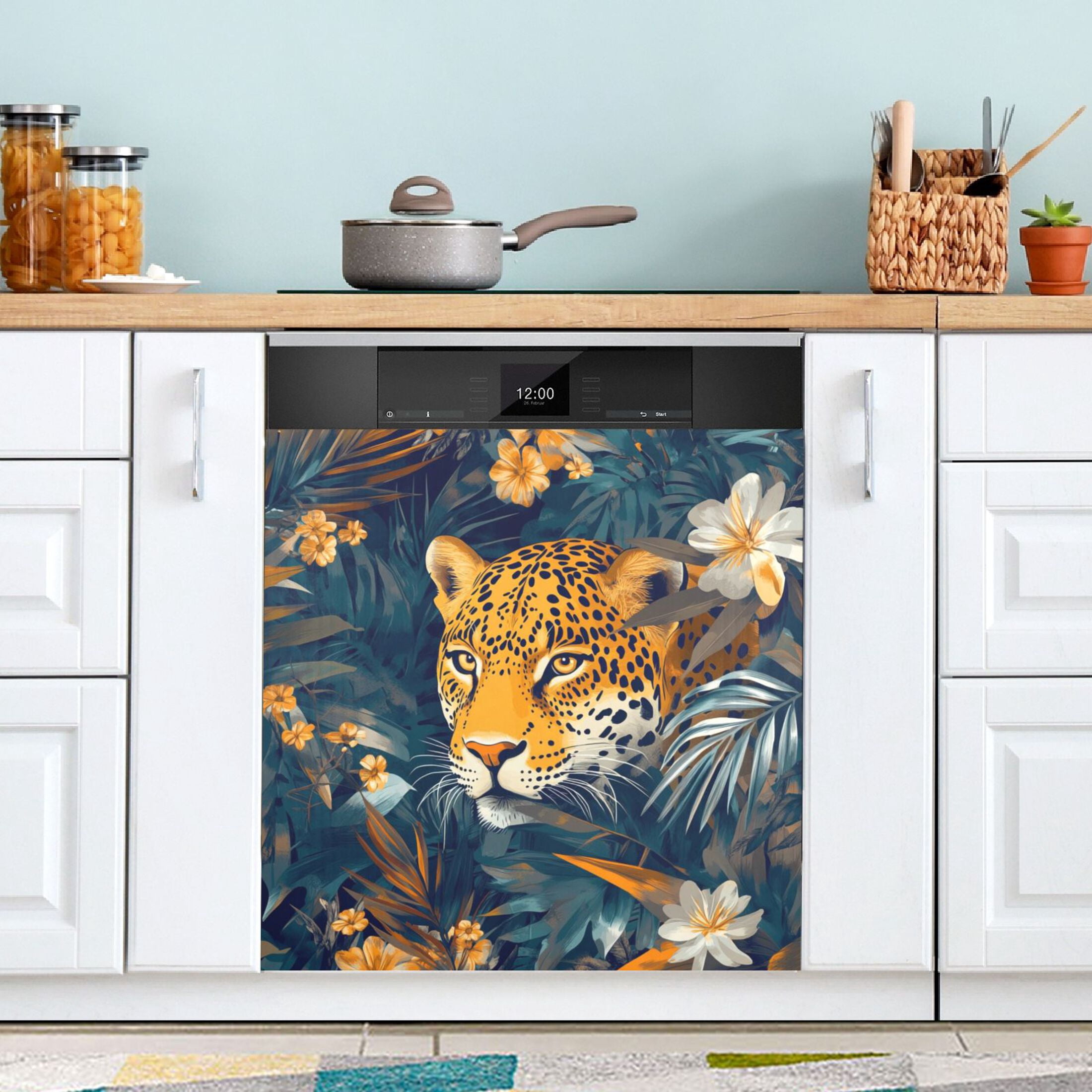 Dishwasher Magnetic Sticker 23x26 Inch Refrigerator Magnetic Sticker Washing Machine Magnetic Sticker Kitchen Panel Magnetic Sticker Home Decor Jungle Cartoon Leopard Pattern