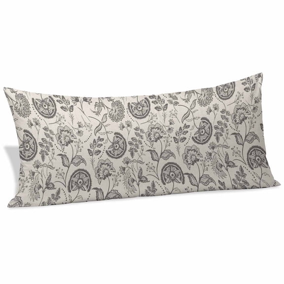 Grey Paisley Body Pillow Covers 20"x60", Boho Flower Botanical Leaf Branch Soft Brushed Microfiber Breathable Throw Pillow Covers, Decorative Pillowcase with Zipper for Couch Sofa Bedroom Living Room