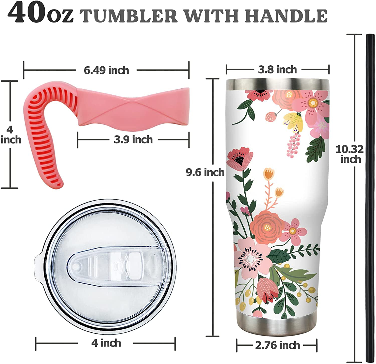 40 oz, Stainless Steel Tumbler with Handle, Straws Included – Jaded the  Boutique