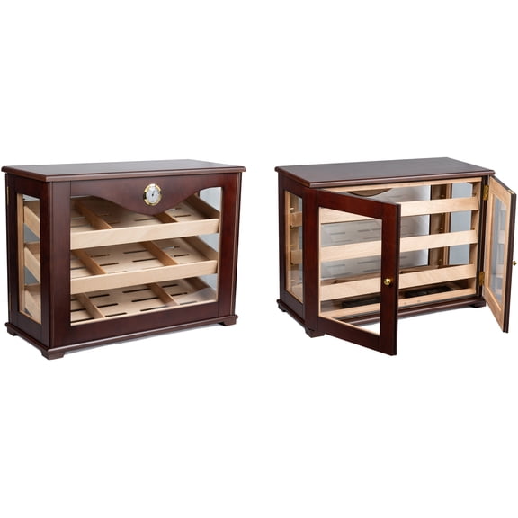 Marciano Countertop Display Cigar Humidor w/ Trays - Dark Mahogany Finish - Capacity: 250