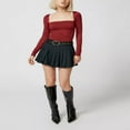 thumbnail image 2 of Femmes Bodycon Col Carré Manches Longues Slim Fit Tops Basiques Chemisier Tee Tops, 2 of 6