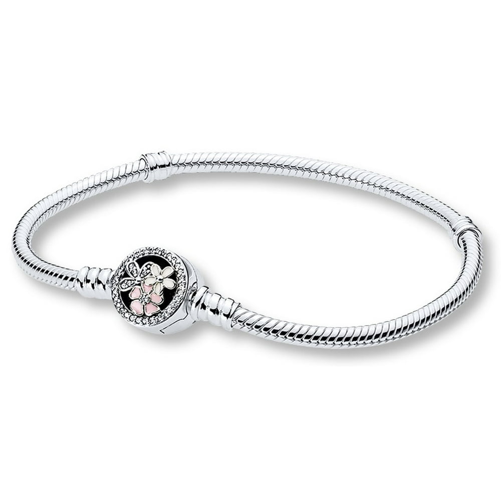 PANDORA Moments Silver Bracelet with Poetic Blooms Clasp 20 cm