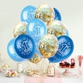 thumbnail image 4 of KAKOWELY 15 globos de látex de 12 pulgadas, globos inflables impresos para baby shower, fiesta de cumpleaños de 1 año (azul y dorado, con un rollo de cinta de color aleatorio)., 4 of 4