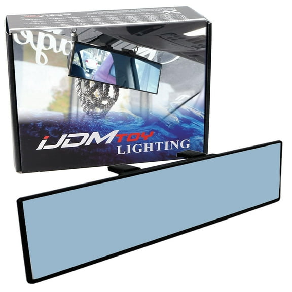 Universal Fit JDM 300mm 12-Inch Wide Anti-Glare Blue Tint Flat Clip On Rear View Mirror For Car SUV Van Truck, etc