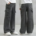 thumbnail image 5 of Nskgu Boys Baggy Jeans Straight Wide Leg Cargo Jeans Casual Elastic Waist Loose Fit Denim Pants Y2K Streetwear with Pockets, 5 of 7