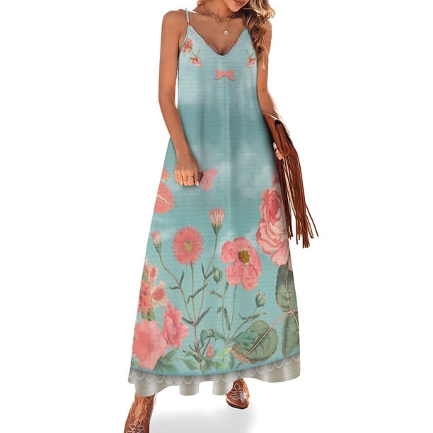 Vestido sin mangas con flores de coral y cielo turquesa vestidos de novia para mujer