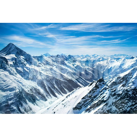 Aerial View of the Alps Mountains in Switzerland. View from Helicopter in Swiss Alps. Mountain Tops Print Wall Art By