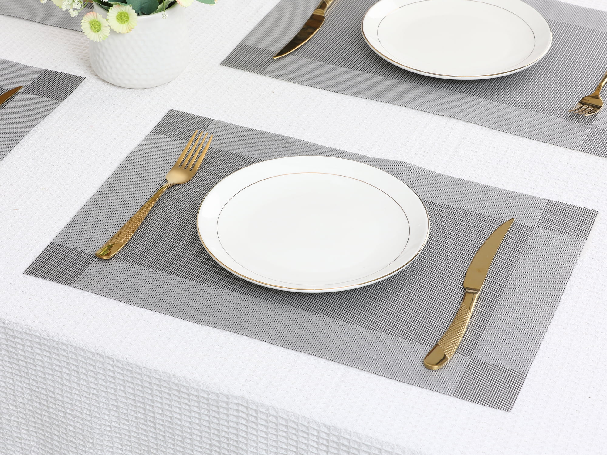 Unique Bargains Set of 8 Washable Wipeable Heat Resistant Table Placemat White Gray