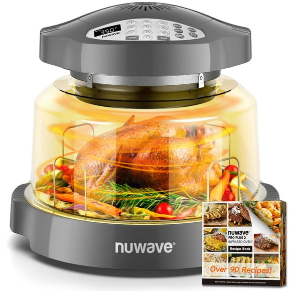 Freidora de aire Nuwave Oven Pro Plus, encimera de infrarrojos, convección avanzada 2025, sin descongelar ni precalentar, cocinar fresco o congelado, domo eléctrico duradero, 100 preajustes y 50 memor