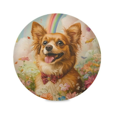 

Round Plate Mat 15.4x15.4 Inchesx4 Placemat Table Mat Kitchen Mat Coffee Mat Fabric Thick Strong Wear-Resistant Heat Resistance Rainbow Yellow Dog