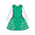 thumbnail image 1 of Robe Fille Ensemble de Noël Vert Renne Flocon de Neige Manches Longues Fête 4 Ans, 1 of 8