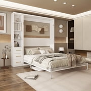 Queen Size Murphy Wall Bed With Desk & Single Side Cabinet,Space-Saving Furniture Desk Murphy Wall Bed for Hotel,Living Room, White