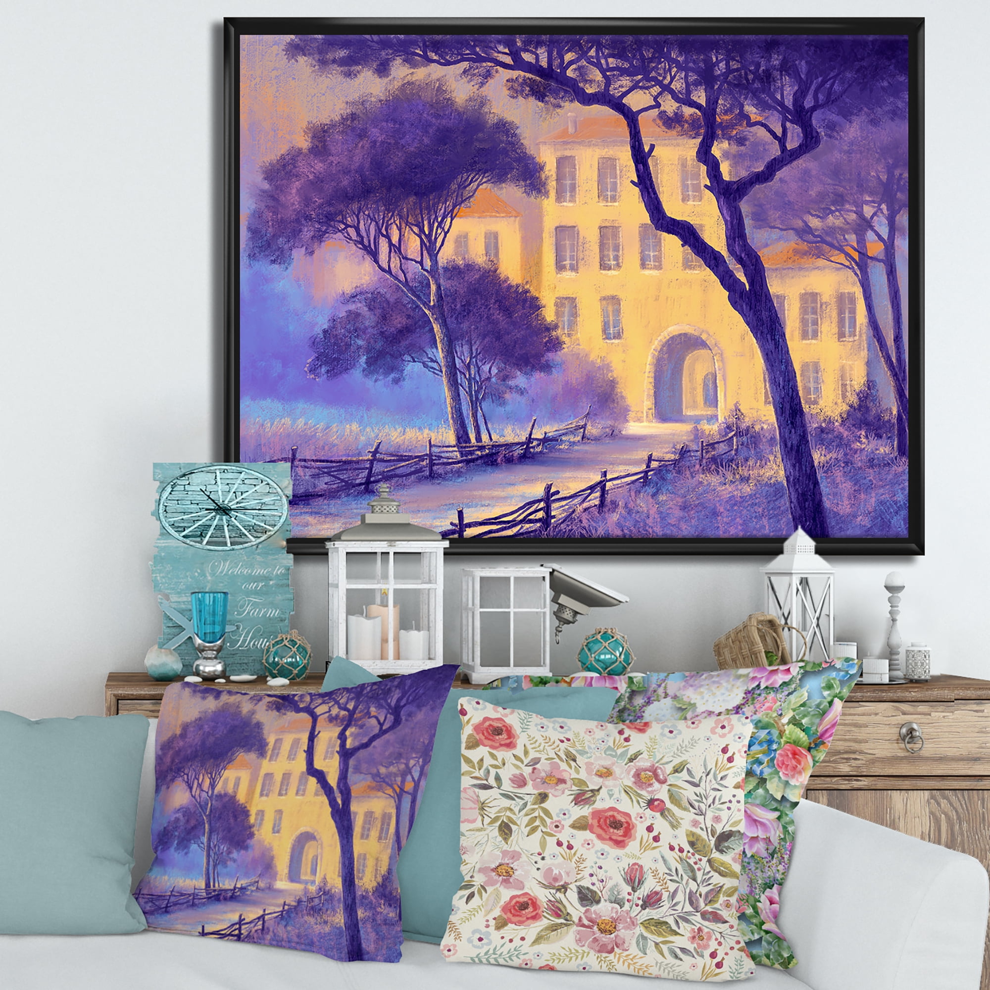 Designart 'Street Landscape OF Footpath & Trees In A City' Traditional Framed Canvas Wall Art Print