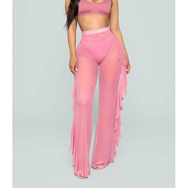 Gupgi Bas de Bikini de Plage en Maille Transparente Longue pour Femmes