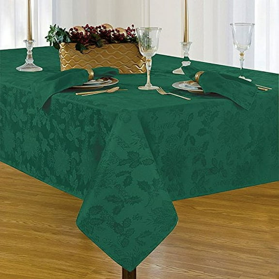 Newbridge Christmas Carol Hunter Green Holiday Noel Damask 60 x 84 inch Oval Fabric Tablecloth