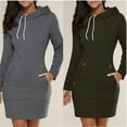 thumbnail image 4 of Yokua Women Hoodie Dress Long Sleeve Side Zip Neckline Slim Sweatshirt with Pockets, 4 of 20