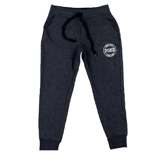 Victoria's Secret Pink Sweatpants Skinny Jogger Dark Gray Rainbow Logo Size Large NWT