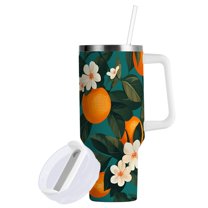 Yayeee 30oz Double-Wall Insulated Stainless Steel Tumbler with Handle Bottle, Orange Leaves