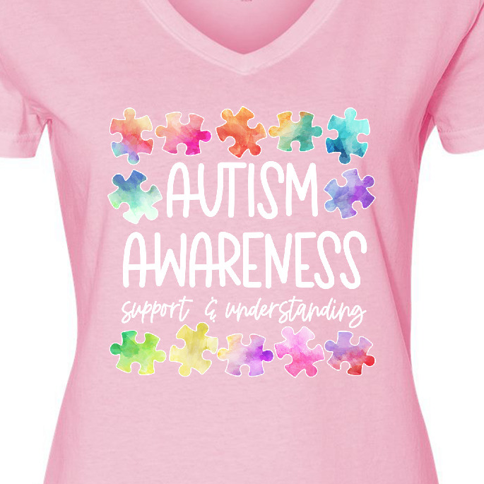 Inktastic Autism Awareness Support and Understanding Puzzle Pieces Women's V-Neck T-Shirt