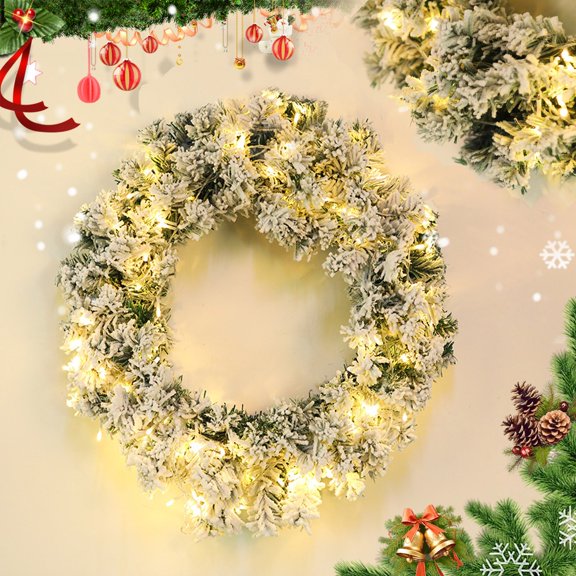 MXTPOV Flocked Christmas Wreath with LED Lights, Snowy Wreath, Christmas Wreaths for Front Door Party Wedding, Home Decor, 15.7 inch