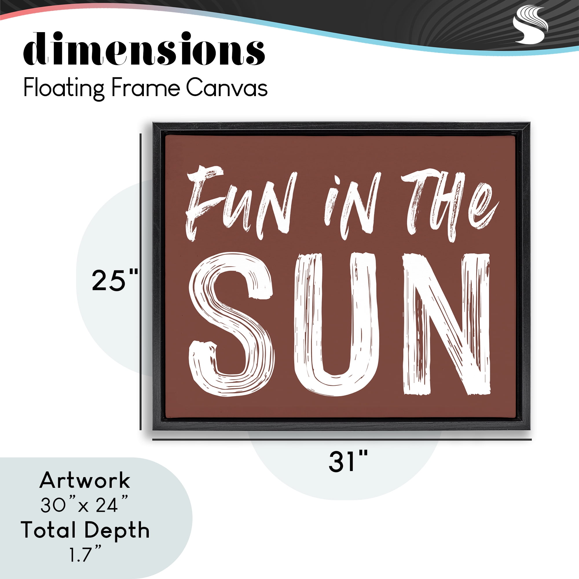 Fun In Sun Brown Sentiment Black Framed Floater Canvas Wall Art, design by Lettered and Lined
