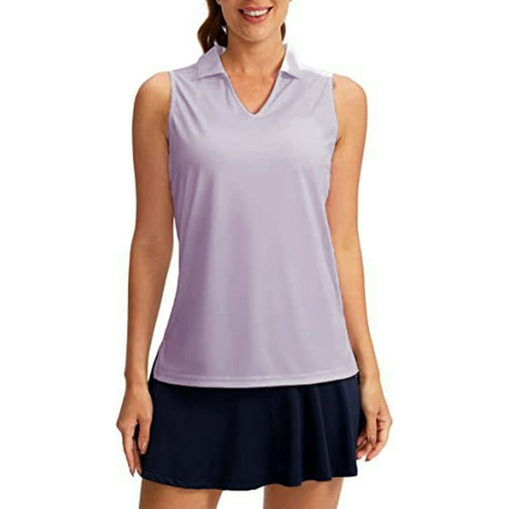 Jesscasday Women's Sleeveless Shirt Quick Drying Golf Shirt Breathable Sports Training Tanks Top with Collar V-Neck Top