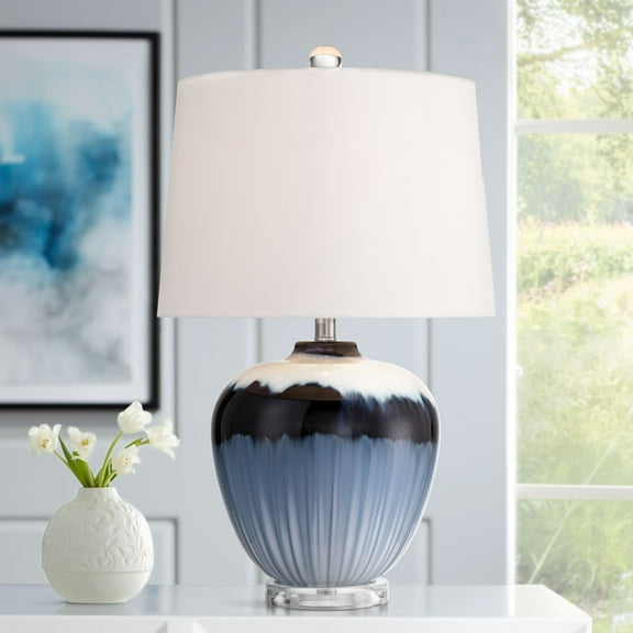 360 Lighting Hulda 26" High Small Mid Century Modern Table Lamp Blue Finish Art Glass Single White Shade Living Room Bedroom