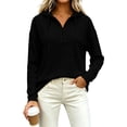thumbnail image 4 of Quarter Zip Pullover wWomen Waffle Knit Long Sleeve Drawstring Casual Sweatshirt Hooded Tops, 4 of 7