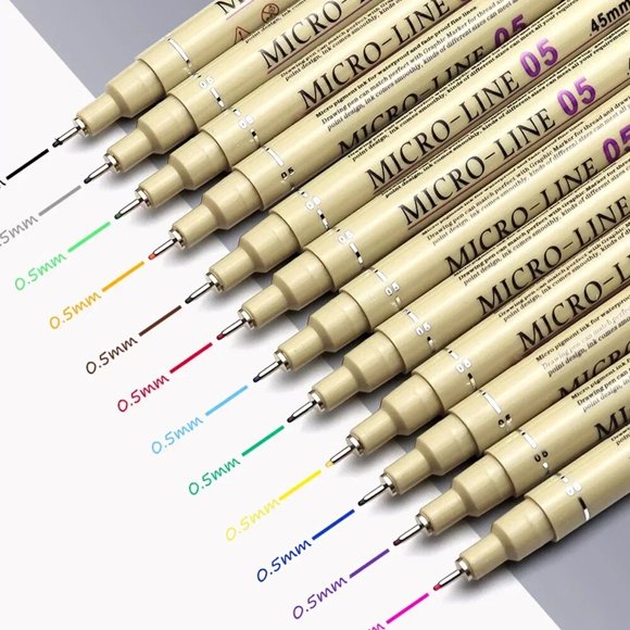 Ensemble de 12 Stylos Fineliner Micro-Ligne 05 à Pointe Fine, Stylo de Dessin Étanche pour Artiste, Journalisation, Illustration Technique, Manga, 12 Couleurs Micro-Ligne