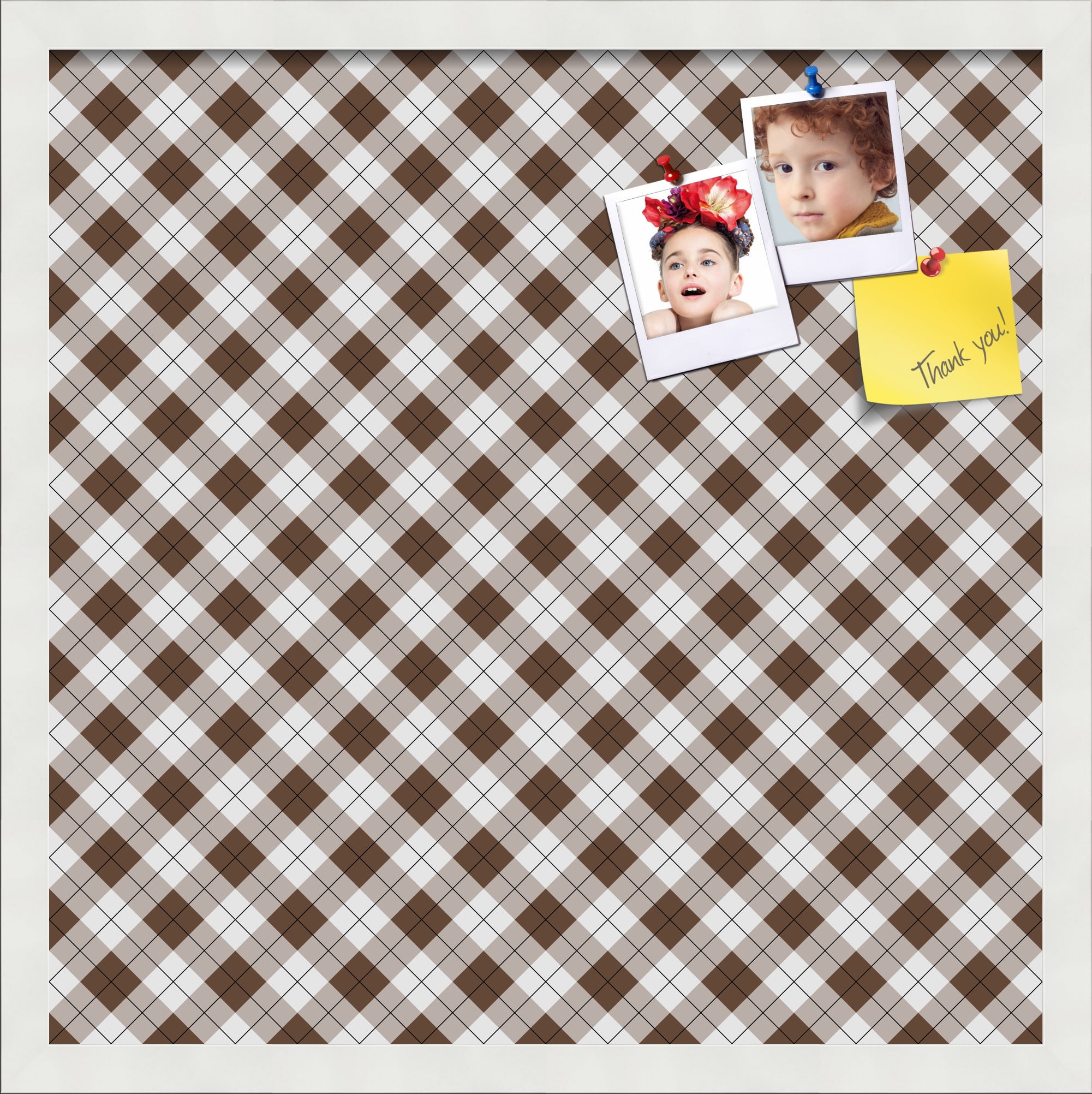 PinPix 20x20 Custom Cork Bulletin Board Argyle Brown Poster Board Has a