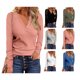 thumbnail image 1 of Blusa De Manga Larga Blusa Casual Ajustada Mujer Escote En V Túnica Tops Manga Larga Botón Frontal Casual Slim Fit Blusa Acanalada Para Trabajo Fiesta Exterior Rosa M ANGGREK Rosa M, 1 of 6