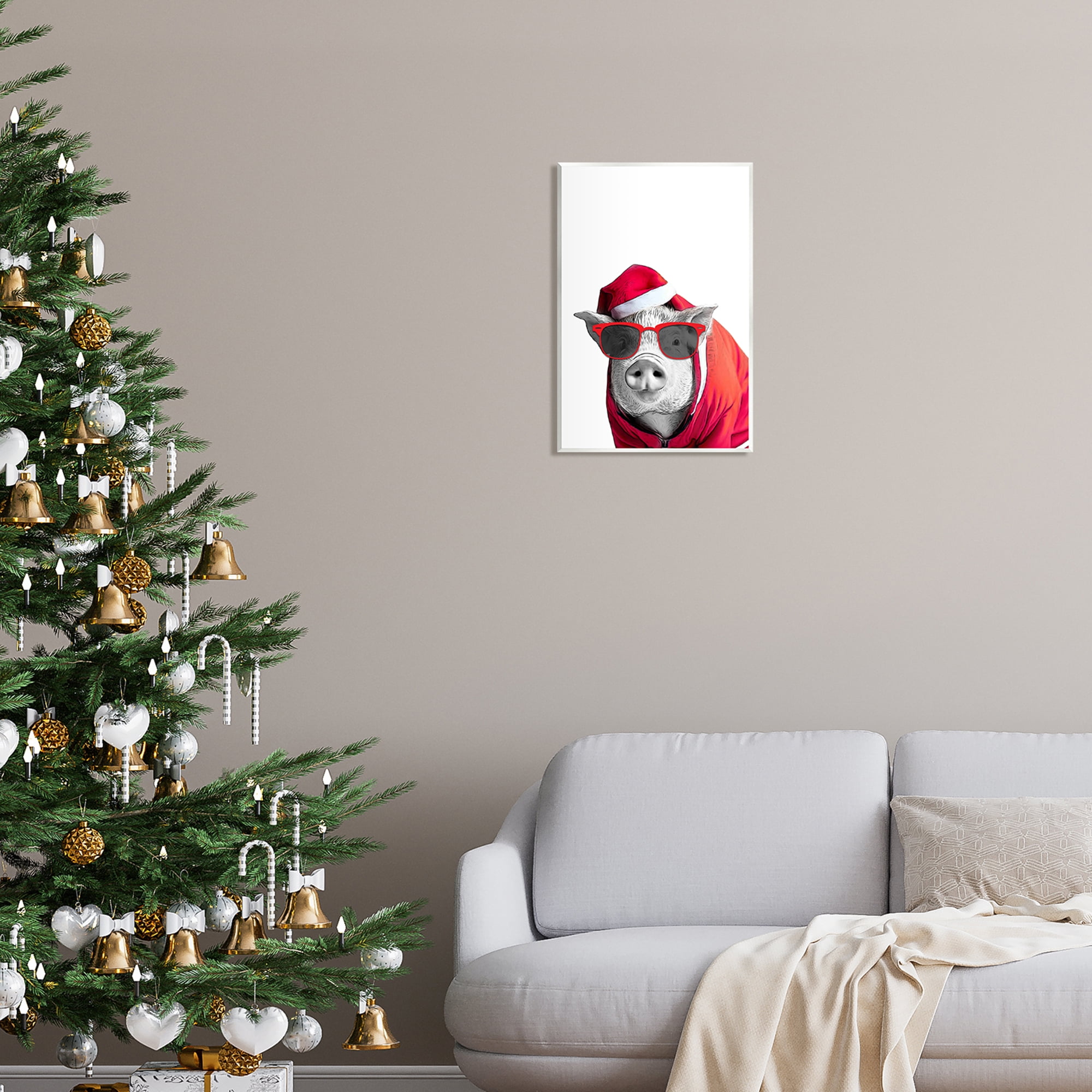 Stupell Industries Pig in Holiday Clothes Holiday Painting Unframed Art Print Wall Art, 13 x 19