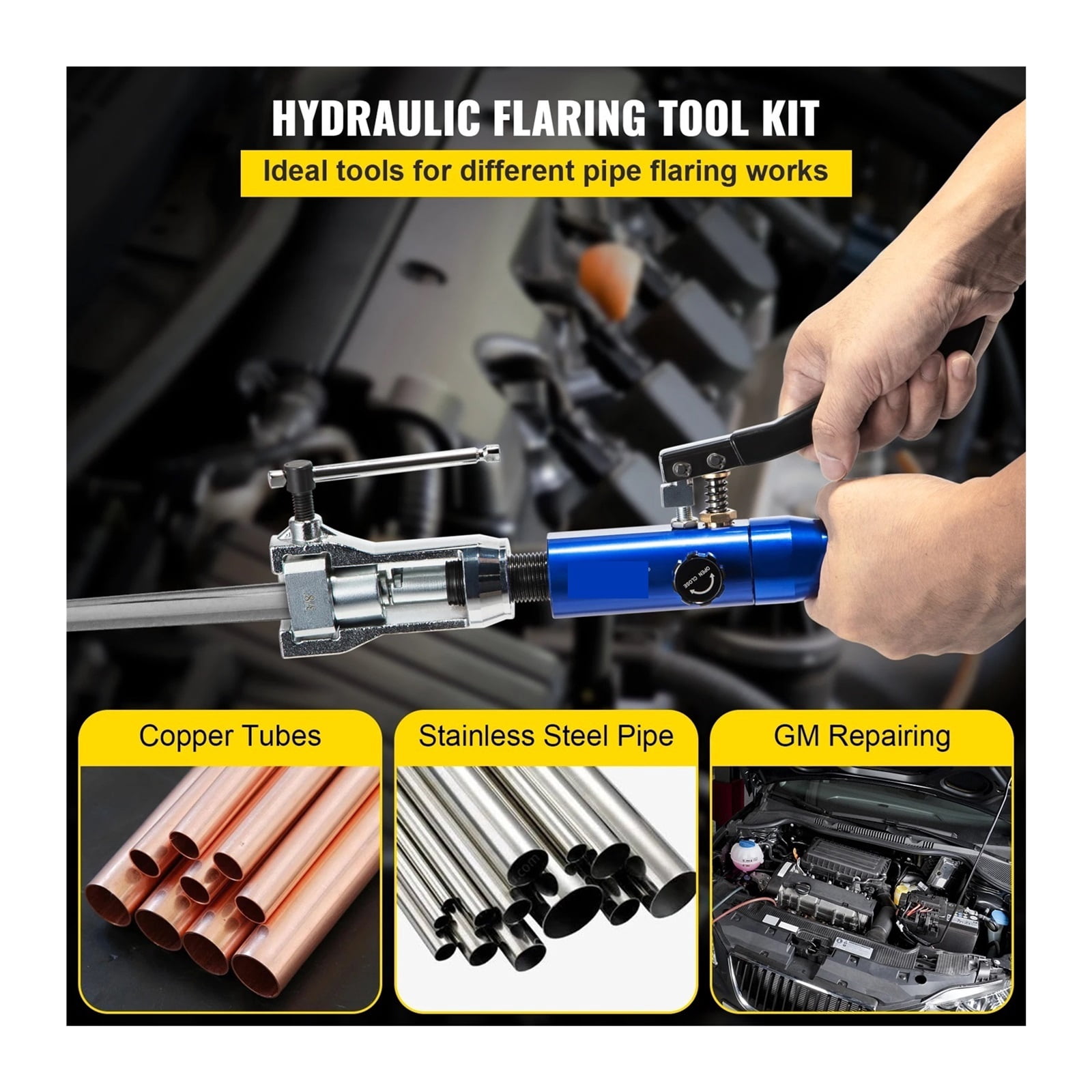 Hydraulic Expanding And Double Flaring Tool Kit 45° Soft HVAC Copper Tube Expander 3/16in To 1/2in Brake Flare Repair Tool ,Easy to Use