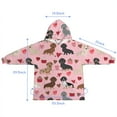 thumbnail image 7 of Pink Cute Dachshund Dog and Love Heart Blanket Hoodies for Kids 6-13YR Oversize Wearable Blanket Hoodies for Boys Girls Teens, 7 of 7