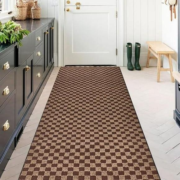 ANTPOP Runner Rug Outdoor Carpet Runners Hallway Non-Slip Rubberback Area Rugs Indoor Entrance Mat for Entryway Kitchen, 4'x10', Checkred Brown