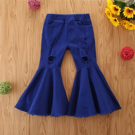 

THE WILD Toddler Denim Bell-Bottoms Pants Baby Girls Ruffle Bell Bottom Trousers Ruffle Flare Skinny Jeans For Kids 1-6T