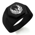 thumbnail image 1 of Stainless Steel Greek Mythology Phoenix Engraved Hexagon Crest Flat Top Biker Style Polished Ring, 1 of 1