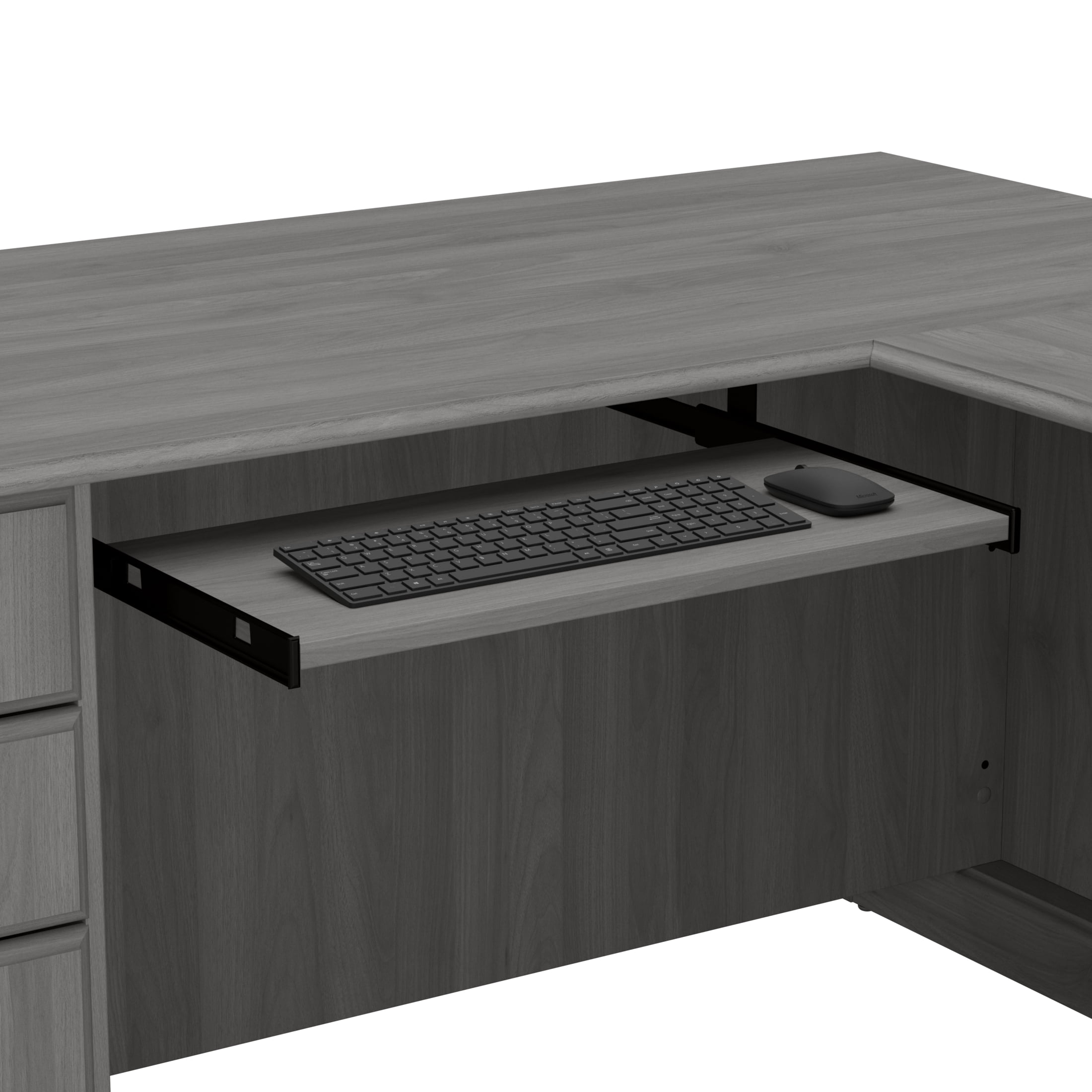 Bush Furniture Saratoga L Shaped Computer Desk with Drawers in Modern Gray