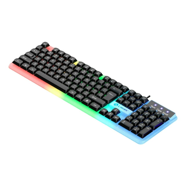 funtasica Clavier de Jeu Mécanique Clavier de Jeu Rétroéclairé LED Gamer USB Filaire 104 Touches Noir