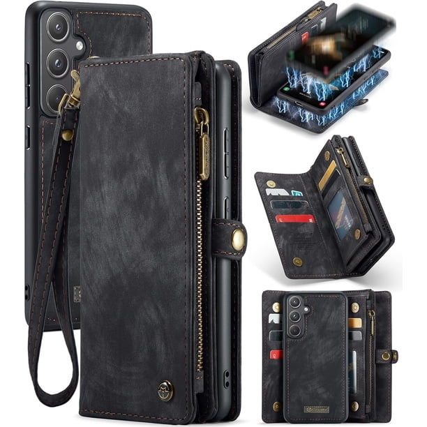 Funda para Samsung A55, tarjetero a prueba de golpes, magnética, 2 en 1, con cremallera desmontable, funda tipo cartera para Samsung Galaxy A55 5G, de cuero TPU antiarañazos