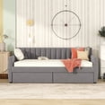 thumbnail image 2 of Upholstered Daybed with 2 Storage Drawers,Twin Size Velvet Sofa Bed Frame with Wood Slat Support,Solid Wood Bedframe Twin Daybed Frame for Living Room Bedroom,No Box Spring Needed & Space-Saving,Gray, 2 of 6