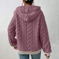 thumbnail image 6 of Womens Fashion Tops Hoodies Solid Plush Spliced Hooded Thickened Jacquard Long Sleeve Sweater Coat Top Polyester Pink Size S-5Xl Fall Sweatshirts For Women, 6 of 7