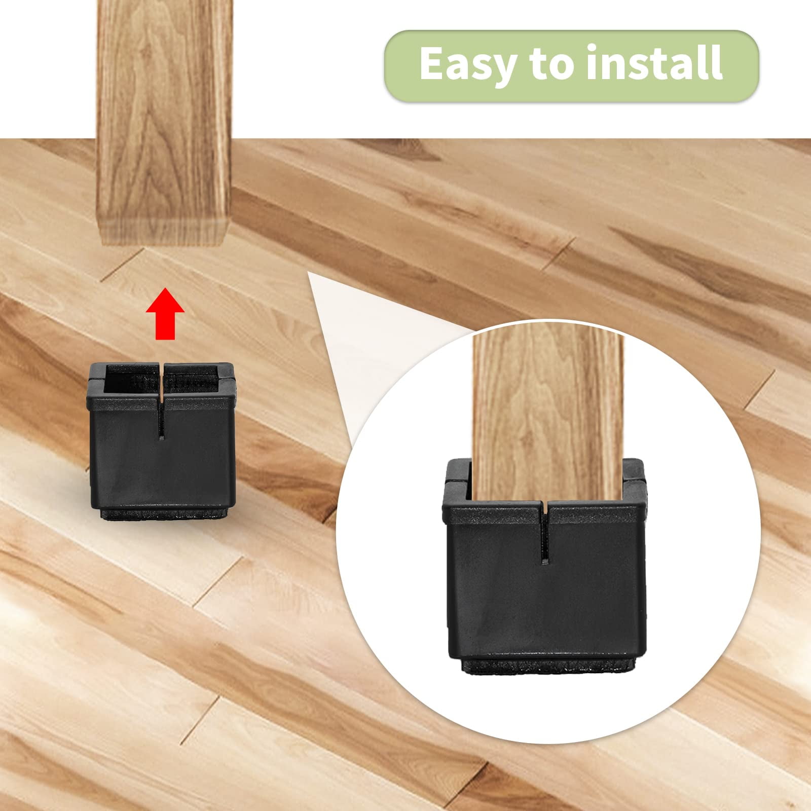 Flyshop Square Flexible PVC Leg Tips with Felt Furniture Chair Leg Caps Floor Protectors, 1-3/16" to 1-3/8", 31 to 36 mm, Black, 10Pcs (Type 8)