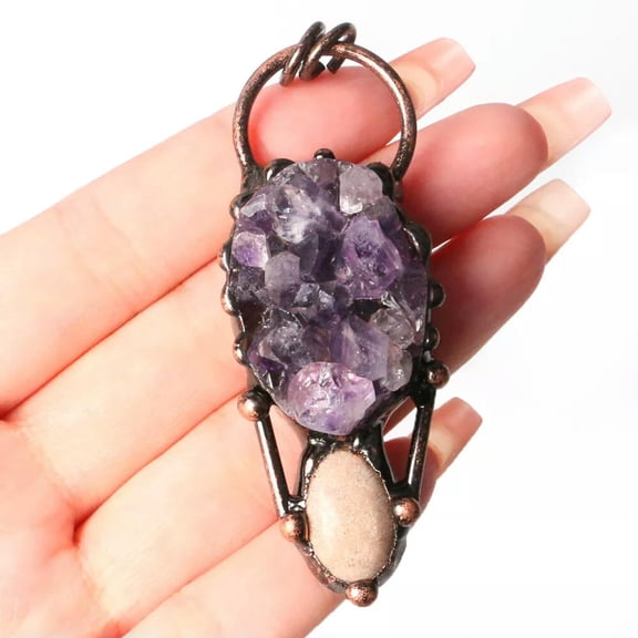 HOOUN 1PC Vintage Natural Amethyst Crystal Cluster Chrysanthemum Stone Pendant Pendant
