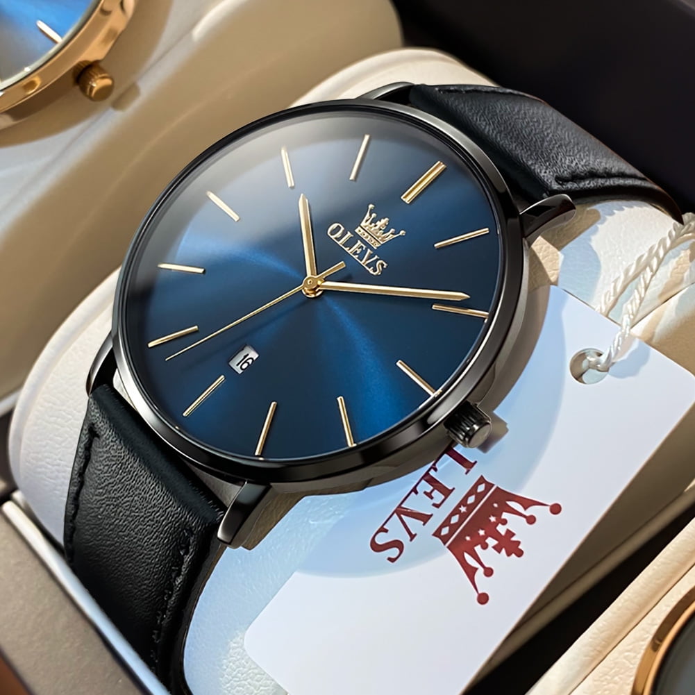OLEVS Watches for Men Minimalist Ultra Thin Fashion Casual Analog Quartz Date Watch Waterproof Slim Simple Big Face Dress Mens Wrist Watches with Retro Leather Band for Men Reloj para Hombre