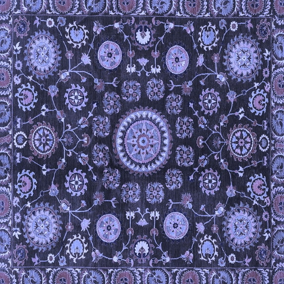Ahgly Company Machine Washable Indoor Square Oriental Blue Traditional Area Rugs, 7' Square