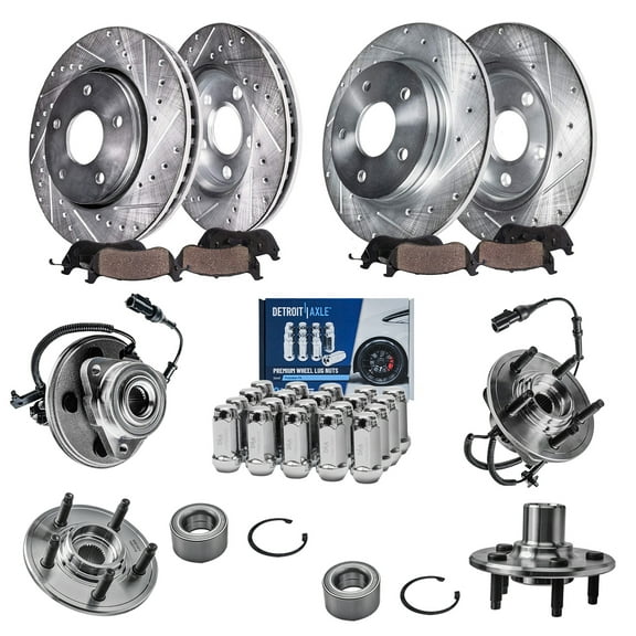 Detroit Axle - Front Rear Drilled Rotors Brake Pads Wheel Hubs Lug Nuts Replacement for Ford Explorer Mercury Mountaineer