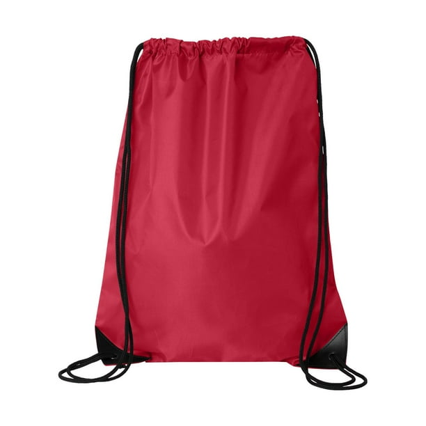 Value Black Cord Drawstring Sports Backpack Bag, One Size, Red